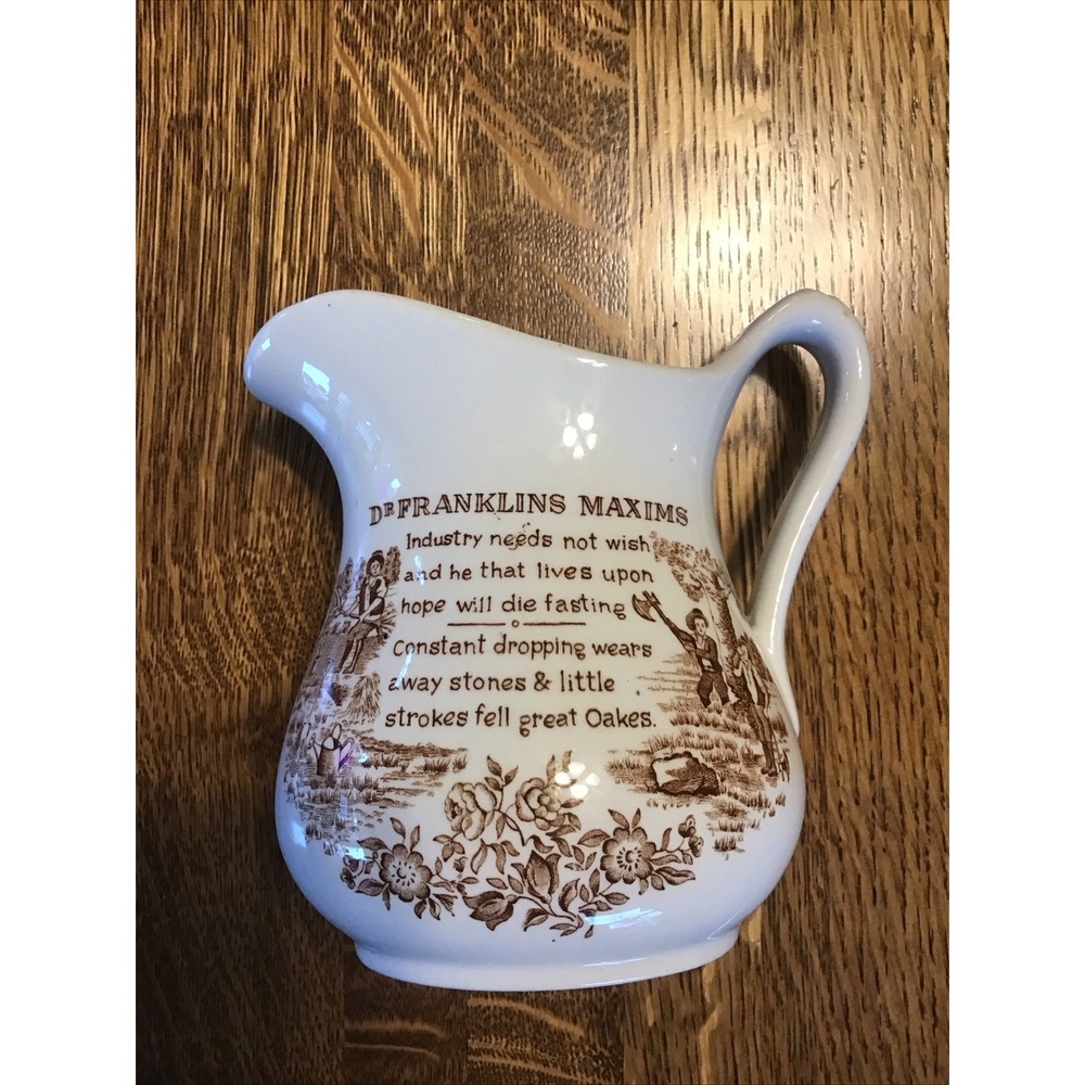 Royal Crownford Ironstone Pottery‎ Pitcher With Dr. Franklins Maxims 6"
